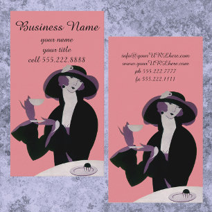 Tarjeta De Visita Mujer Vintage Art Déco, Té de la Tarde y Cupcake