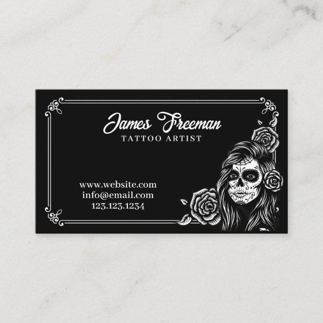 Tarjeta De Visita Mujeres blancas y negras crían a artista de tatuaj (Anverso)