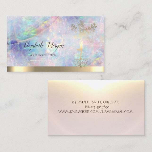 Tarjeta De Visita Mujeres de árbol de oro Opal Silhouette Yoga Instr (Anverso / Reverso)