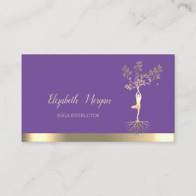 Tarjeta De Visita Mujeres de árbol de oro Silhouette Violet Yoga Ins (Anverso)