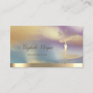 Tarjeta De Visita Mujeres de árbol de oro Silhouette Yoga Colorante