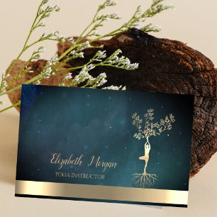Tarjeta De Visita Mujeres del árbol dorado chic Silueta, Yoga