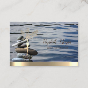 Tarjeta De Visita Mujeres del Árbol Dorado Silueta, Piedras Zen Play