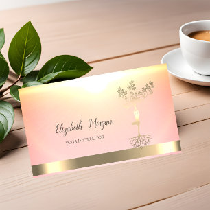 Tarjeta De Visita Mujeres del Árbol Dorado Silueta Yoga Brillante