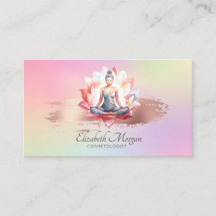 Tarjeta De Visita Mujeres Loto Rosa Dorado Pincelada Holográfico