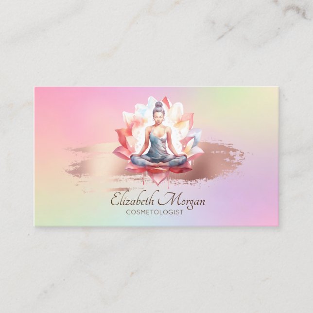 Tarjeta De Visita Mujeres Lotus Rosa Cepillo de Oro Holográfico (Anverso)
