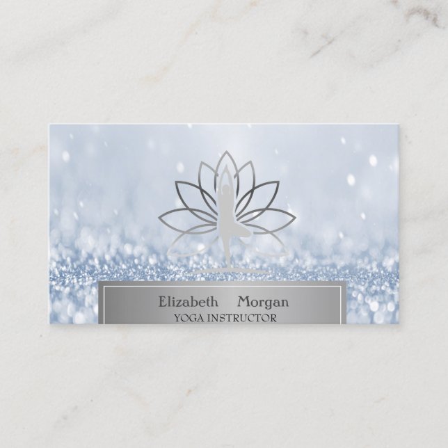 Tarjeta De Visita Mujeres Silhouette Lotus instructor de yoga Blue B (Anverso)