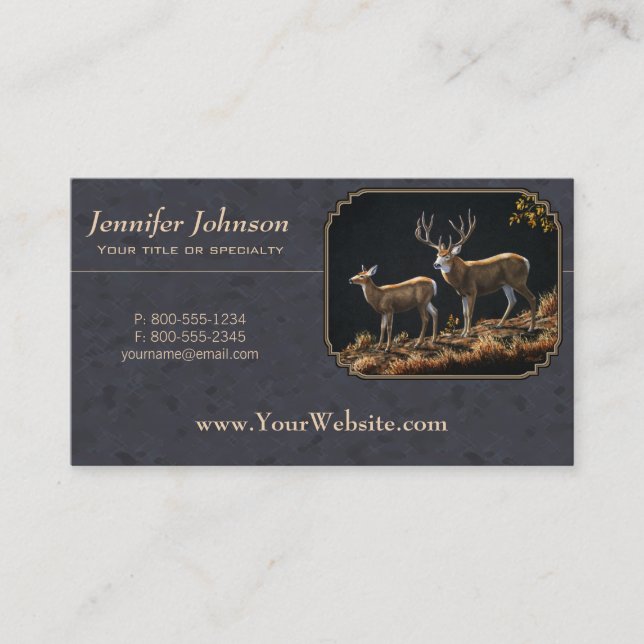 Tarjeta De Visita Mule Deer Buck y Doe Gray Personalizado (Anverso)