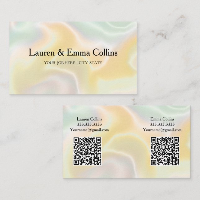 Tarjeta De Visita Multipl Name Iridescent Holographic Dual QR Code (Anverso / Reverso)