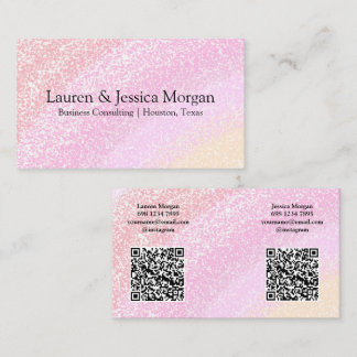 Tarjeta De Visita Multiple QR Code 2 Names & Contact Pink Glitter