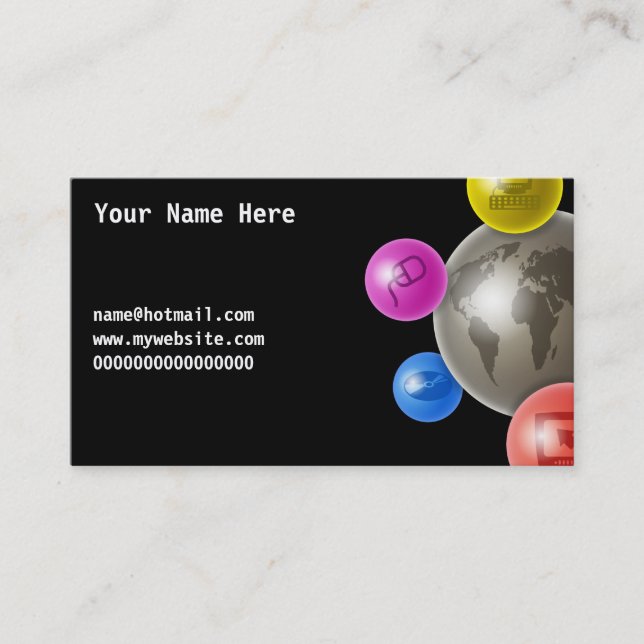 Tarjeta De Visita Mundo de ordenadores, su nombre aquí, (Anverso)