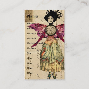 Tarjeta De Visita Muñeca multimedia mixta con alas rosadas
