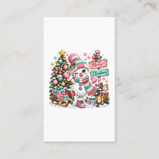 Tarjeta De Visita Muñeco de Nieve de Navidad Rosa Lindo