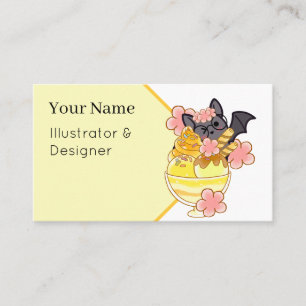 Tarjeta De Visita Murciélago Floral Adorable con Copa de Helado