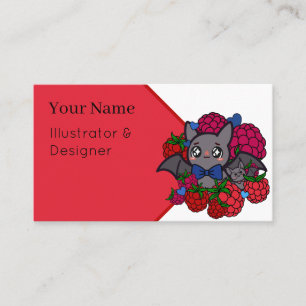 Tarjeta De Visita Murciélago Kawaii Adorable con Frambuesas Rojas - 