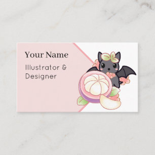 Tarjeta De Visita Murciélago Kawaii Adorable con Mangostán Exótico