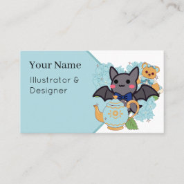 Tarjeta De Visita Murciélago Kawaii, Tetera Antigüa y Oso Teddy