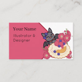 Tarjeta De Visita Murciélago Kawaii y Tarta de Frutas Pastel