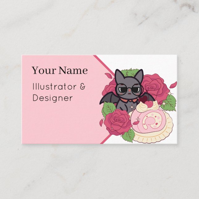 Tarjeta De Visita Murciélago nerd y brazo de gitano suizo de rosa (Anverso)