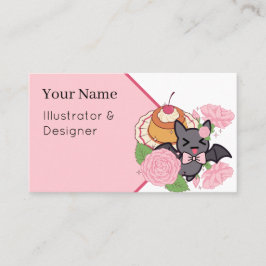Tarjeta De Visita Murciélago travieso y flan de caramelo Kawaii