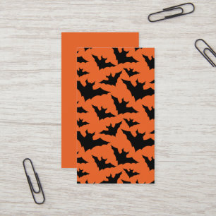 Tarjeta De Visita Murciélagos negros de Halloween naranja patrón esp