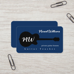 Tarjeta de visita Music Blue con un negro. Guitarr