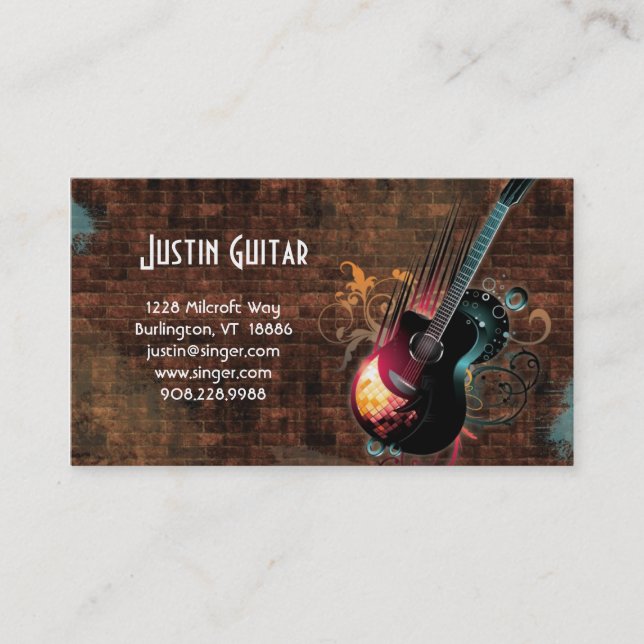 Tarjeta De Visita Music Business Card Guitar Brick DJ (Anverso)
