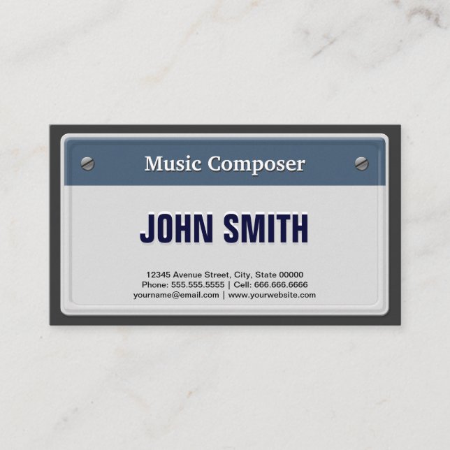 Tarjeta De Visita Music Composer - Guay Car License Plate (Anverso)