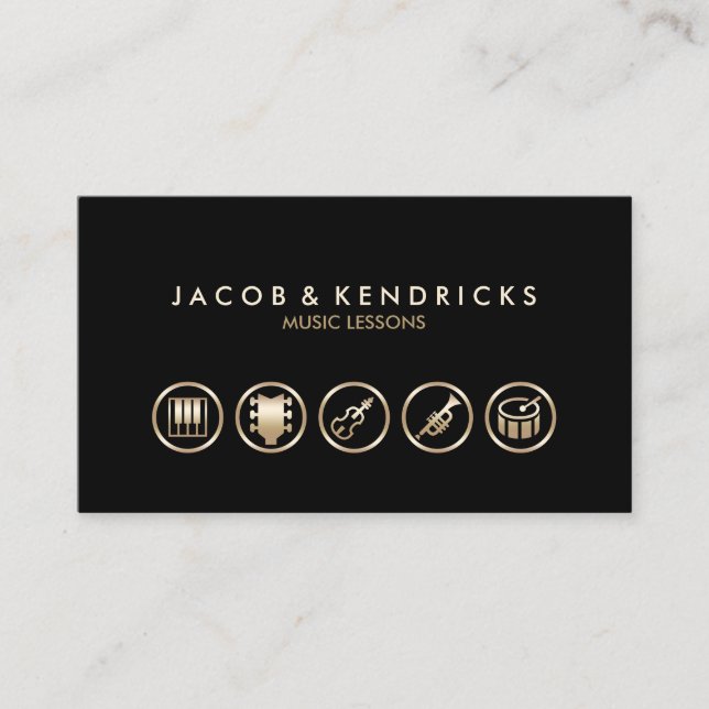 Tarjeta De Visita Music Lessons Gold Icons BusinessCard (Anverso)