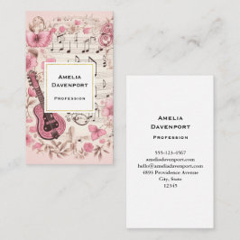 Tarjeta De Visita Music Notes and Flowers Retro Style