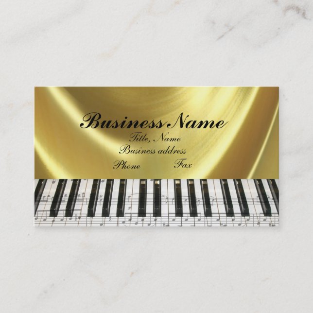 Tarjeta De Visita Music Notes Gold Piano Keyboard Business Card (Anverso)