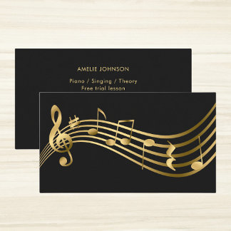Tarjeta De Visita Music Notes Gold Piano Teacher Elegant