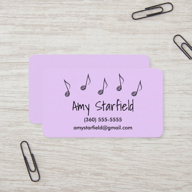 Tarjeta De Visita Music Notes Lavender Business Cards (Anverso/Reverso In Situ)