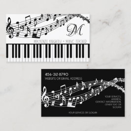 Tarjeta De Visita Music Notes Piano Monograma Color del Personalizad