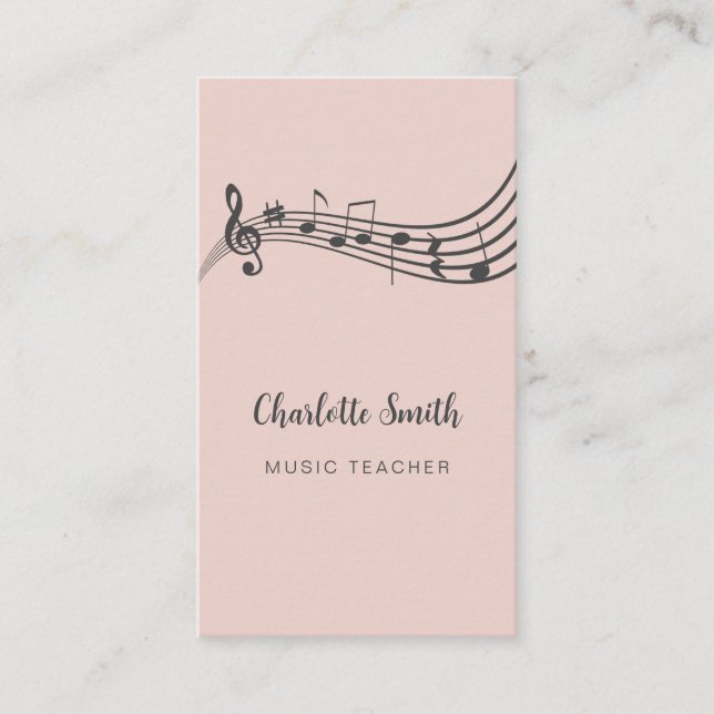 Tarjeta De Visita Music Notes Teacher Elegant Rubor Pink (Anverso)