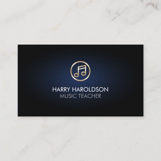 Tarjeta De Visita Music Teacher Faux Gold Music Note Icon (Anverso)
