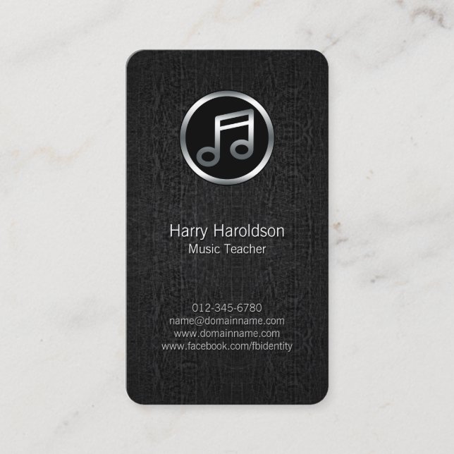 Tarjeta De Visita Music Teacher Music Note Black Grunge BusinessCard (Anverso)