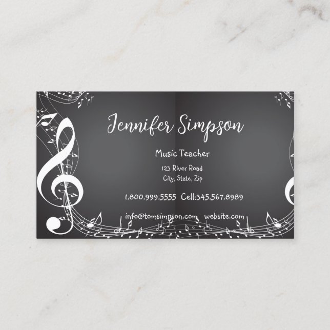 Tarjeta De Visita Music Teacher Notes Musical Piano Guitar Band Busi (Anverso)
