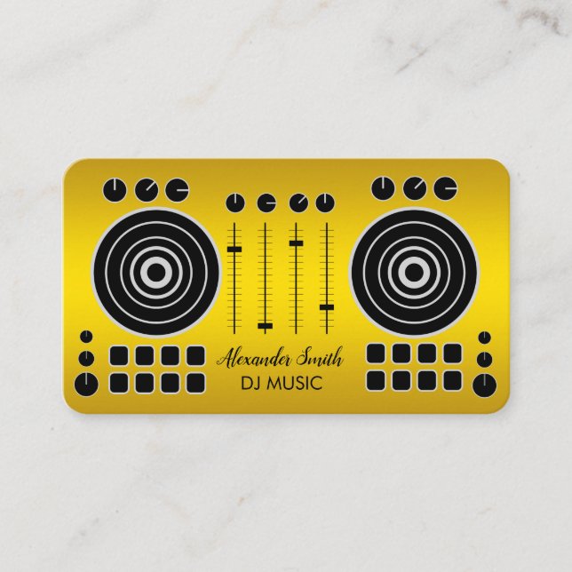 Tarjeta De Visita Music Turable Black and Gold DJ Player Business (Anverso)