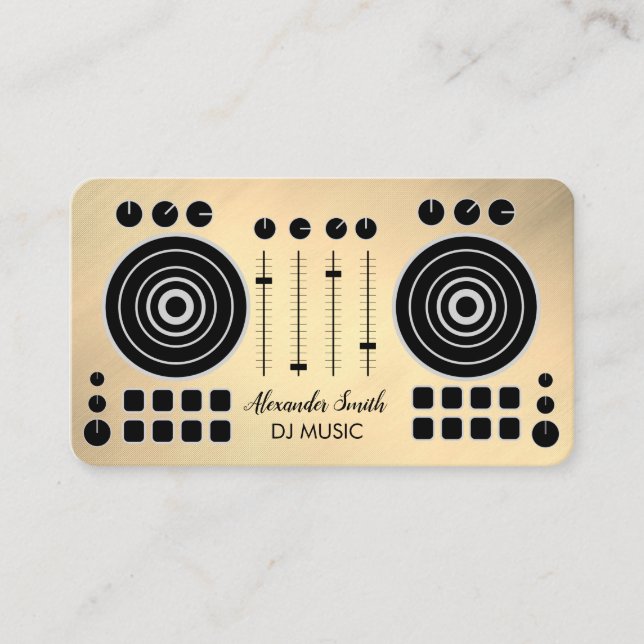 Tarjeta De Visita Music Turable Black and Gold DJ Player Business  (Anverso)