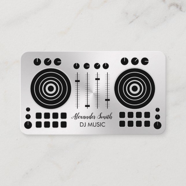 Tarjeta De Visita Music Turtable Silver Black DJ Player Sound Busi (Anverso)