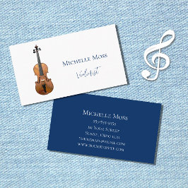 Tarjeta De Visita Música clásica violín Elegante Azul