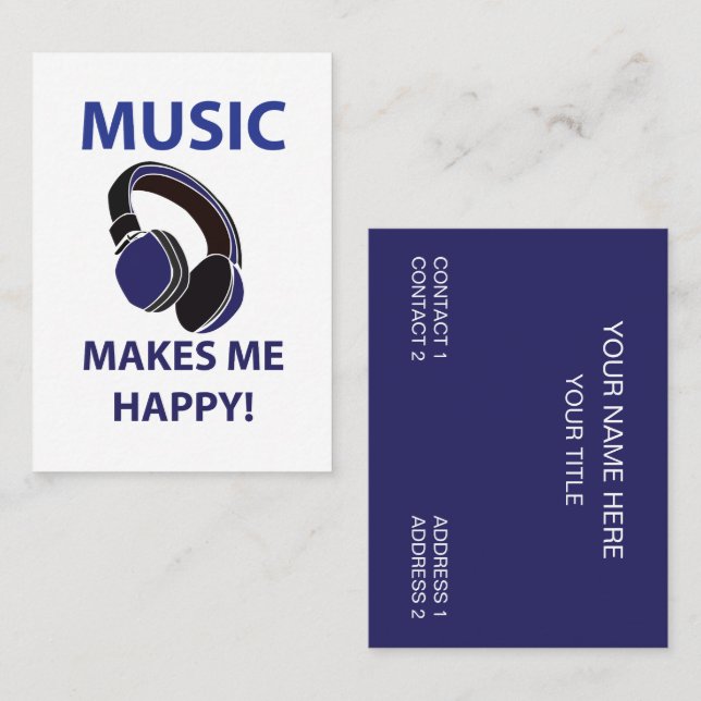 Tarjeta De Visita Música de audífonos musicales me hace feliz música (Anverso / Reverso)