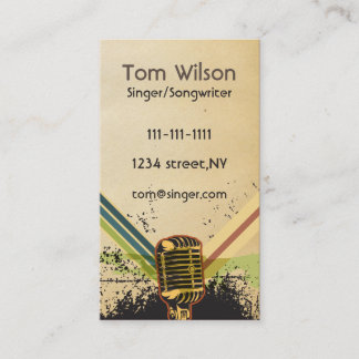 Tarjeta De Visita Música de cantante de micrófono Rústico Retro Tarj