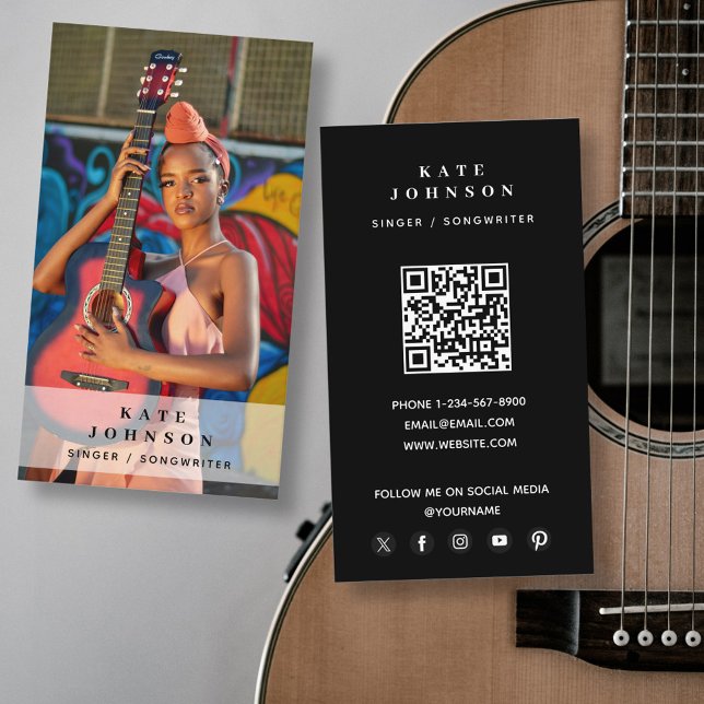 Tarjeta De Visita Música de cantante foto musical moderna (Singer Musician Photo Modern Musical Business Card)