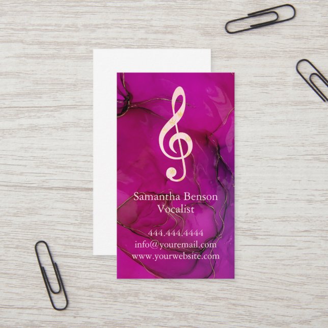 Tarjeta De Visita Música de cantante vocalista con logo musical Rosa (Anverso/Reverso In Situ)