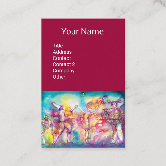 Tarjeta De Visita Música de danza MASQUERADE, teatro, púrpura (Anverso)