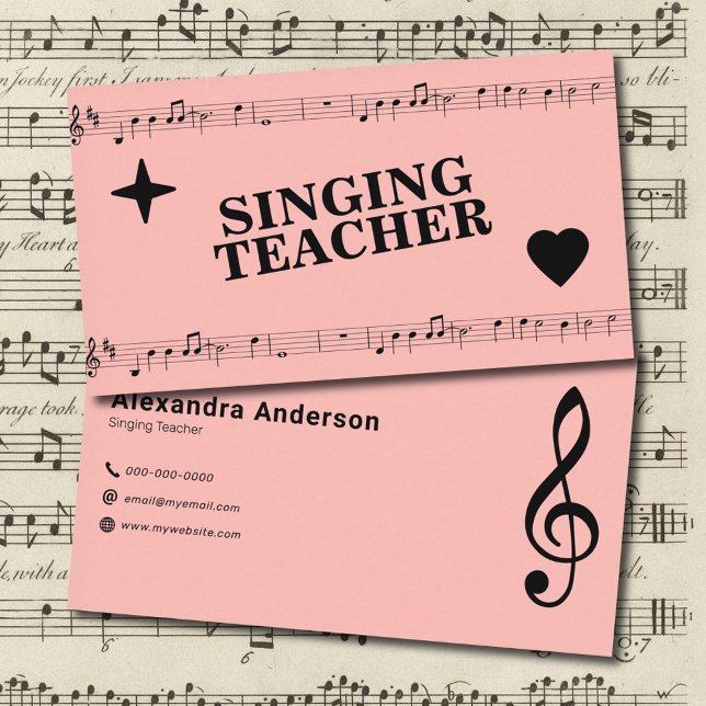 Tarjeta De Visita Música de hoja - Profesor de canto (Sheet Music - Singing Teacher Business Card)