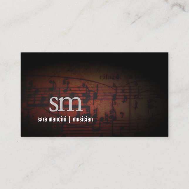 Tarjeta De Visita Música de música notas música grunge monograma (Anverso)