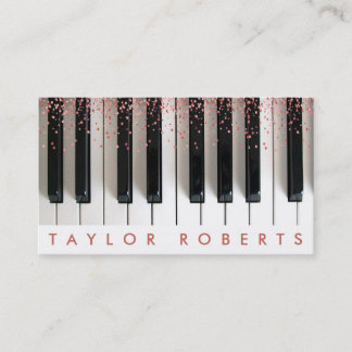 Tarjeta De Visita música de pianista de rosa falso de color rosa